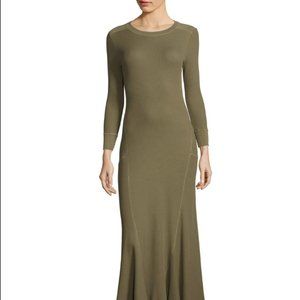 POLO RALPH LAUREN Sz S Waffle-Knit Cotton Crewneck Dress Olive Long Sleeves